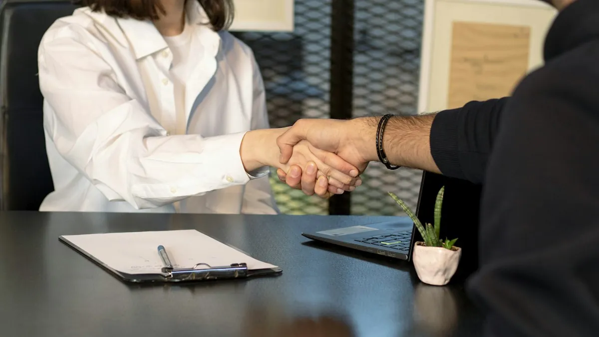 Interview handshake across an office desk &mdash; jobs in Mohali